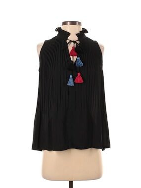 LOFT Sleeveless Black Pleated Top with Tassel Neck Size XXS
